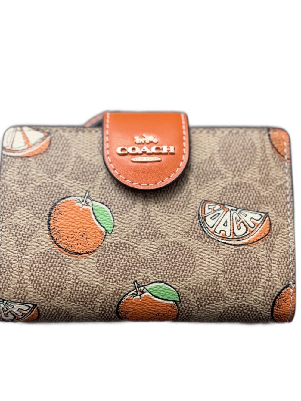 COACH Medium Corner Zip Signature Orange Print Wallet - NWT